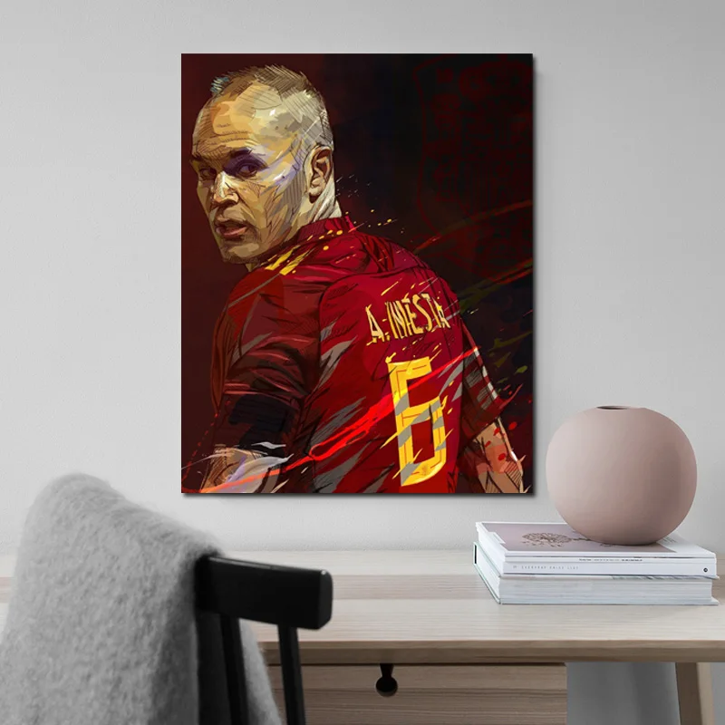 

Football Superstar Andres Iniesta Illustration Canvas Painting Print Living Room Home Decoration Modern Wall Art Oil Painting