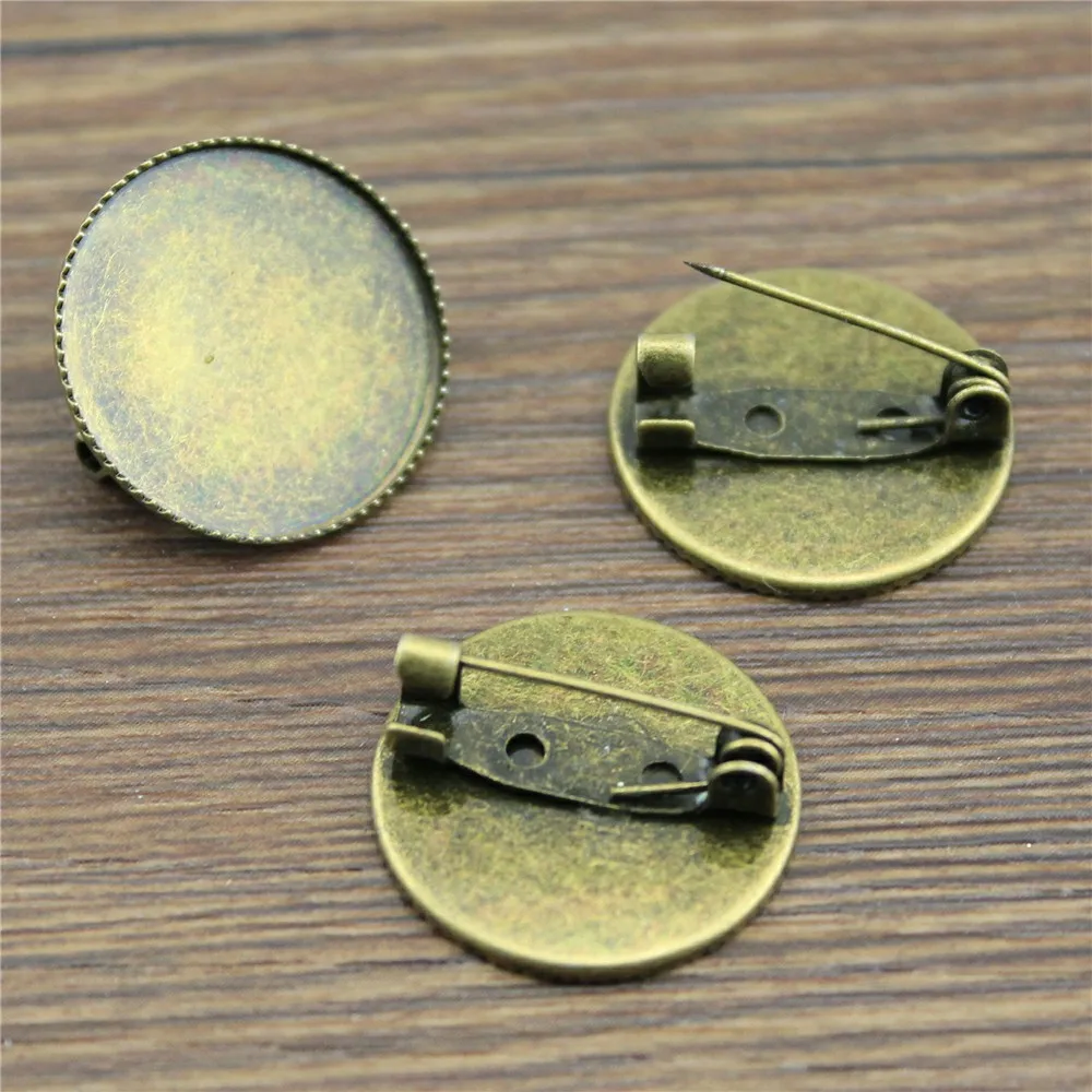 

20pcs 20mm 25mm Round Glass Cabochon Antique Bronze Color Copper Material Brooch Base Jewelry Findings