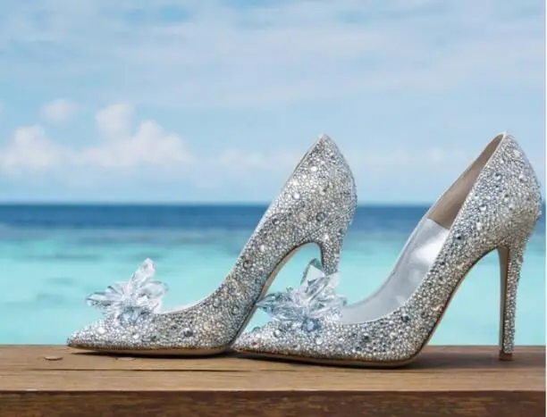 Блестящие туфли Золушки с украшением в виде кристаллов; стразы; свадебные туфли для невесты; Цвет серебристый, красный, золотистый; большие размеры; на заказ; настоящая фотография - Цвет: Серебристый