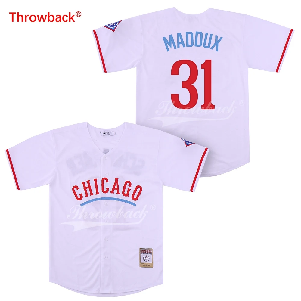 

Throwback Jersey Men's Chicago Maddux Jerseys Baseball Jersey Shirt Wholesale Stiched Cheap Free Shipping