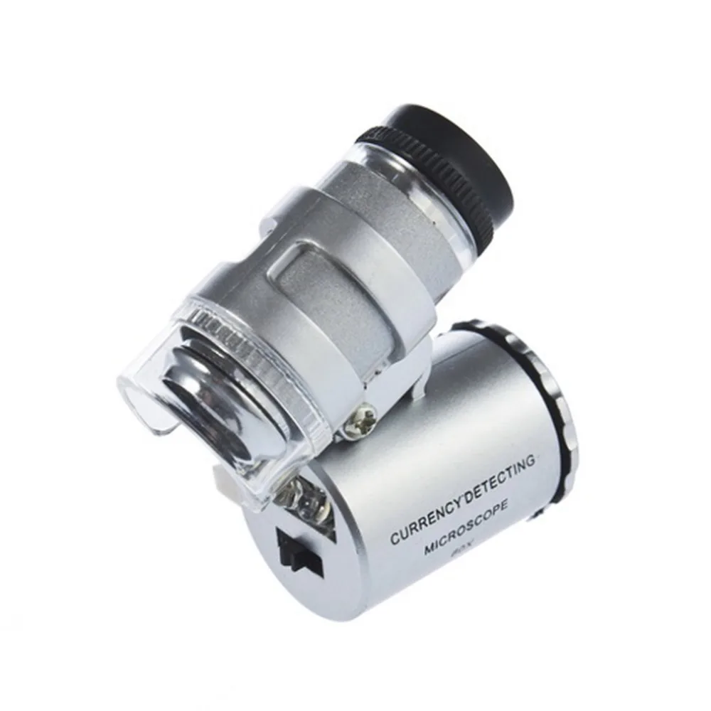يده أحادي المجهر 60X التكبير أحادي LED المجهر مايكرو عدسة الفضة حامي حالة 3 x LR1130 البطارية زجاج جديد