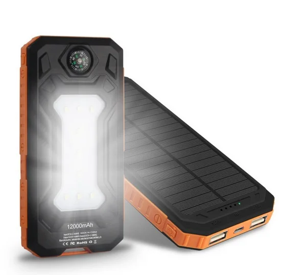 

Solar Power Bank Dual USB Power Bank 20000 mAh Waterproof PowerBank Bateria External Portable Solar Panel with LED Burgundy