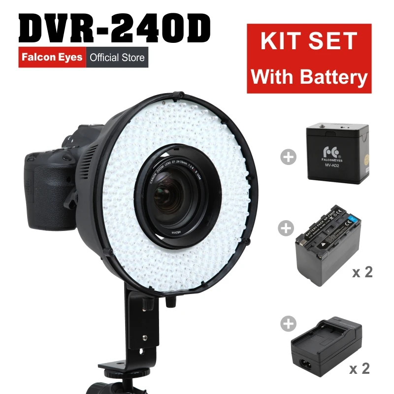 

Falconeyes 240 Ring LED Panel W/Camera Bracket/filter/Battery/Battery Case DVR-240D + MV-AD2(NP-F960)