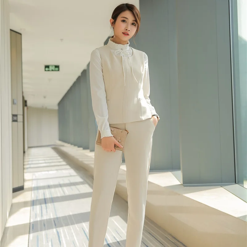 Buy Novelty Beige Slim Fashion Pantsuits with Pants