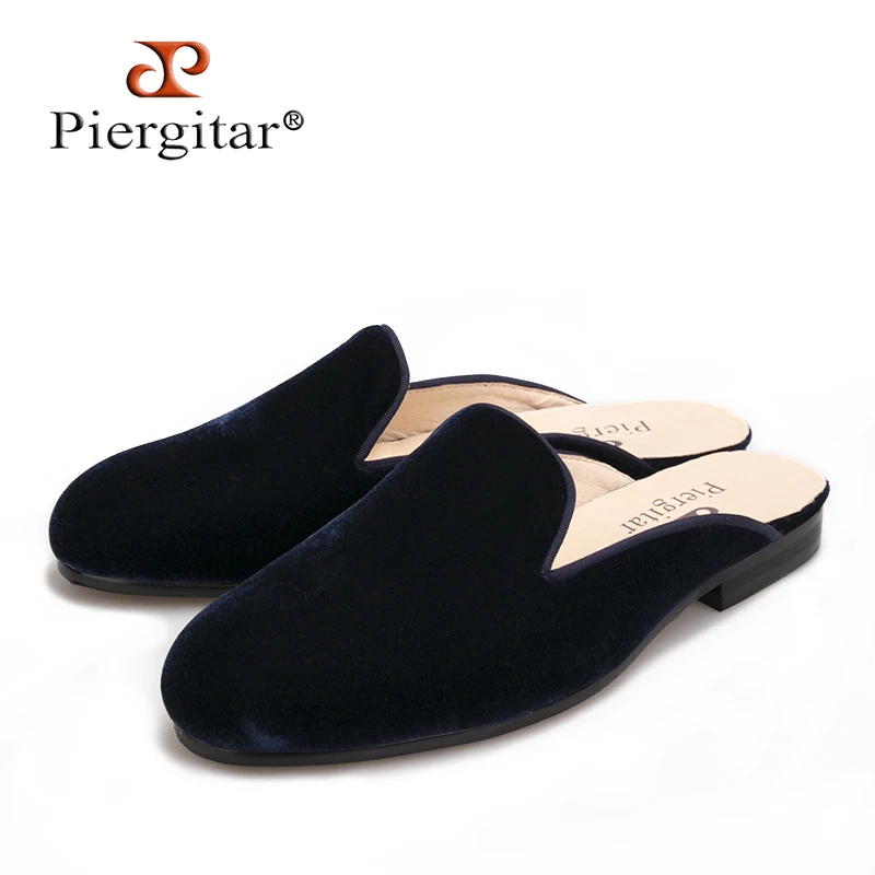 

Piergitar 2018 new style Handmade men velvet slippers with leather insole indoor and party dual-use men's casual shoes big size