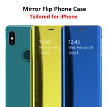 Mirror Flip Phone Cases For iPhone X XS MAX XR Clear View Mirror Flip Back Cover For iPhone 7 8 6 6s Plus Protective Cover Case business style protective top flip open case cover for iphone 6 4 7 deep pink