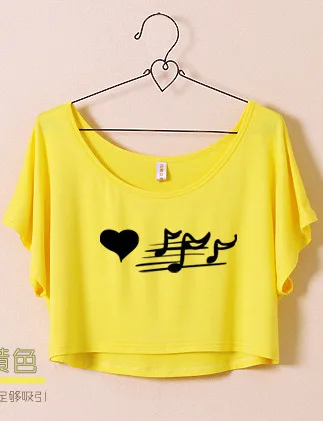 Модная свободная короткая Хлопковая женская футболка с коротким рукавом Wild Tops Music Note t-shirt - Цвет: yellow