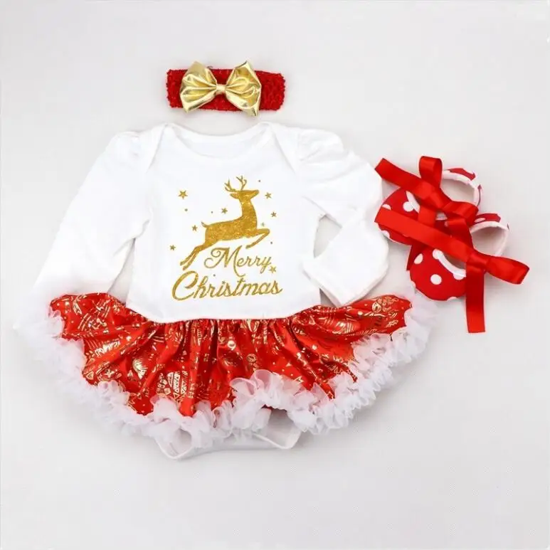 Счастливый Рождественский подарок; Комбинезон для маленьких девочек; платье; Одежда для новорожденных; комплект с кружевной юбкой-пачкой и повязкой на голову; Vestido Bebe; детский комплект одежды - Цвет: as photos