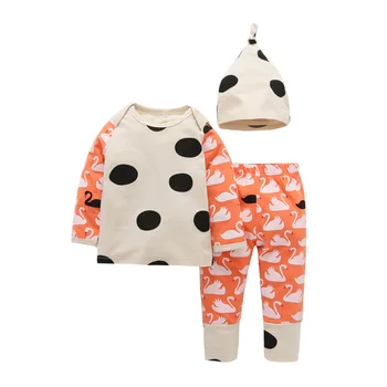 

2018 Baby boys Children's casual 3PCS Suit Baby T-Shirt +Cartoon swan trousers/pants +Hat Infant Toddle girls clothes set