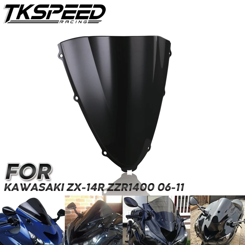 Черный мотоцикл лобовое стекло двойной пузырь для Kawasaki Ninja ZX14R ZX 14R ZZR1400 ZZR 1400 2006 2007