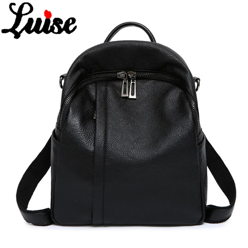 

LUISE Backpack Genuine Leather Women Shoulder Bag Natural Cowhide Travel Bag For Women Zipper School Bag College Students