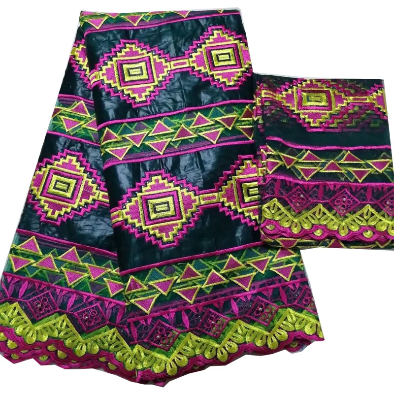 

(5+2 yards /set) high quality deep green African bazin lace fabric with embroidery plus French lace for party dress BLS26
