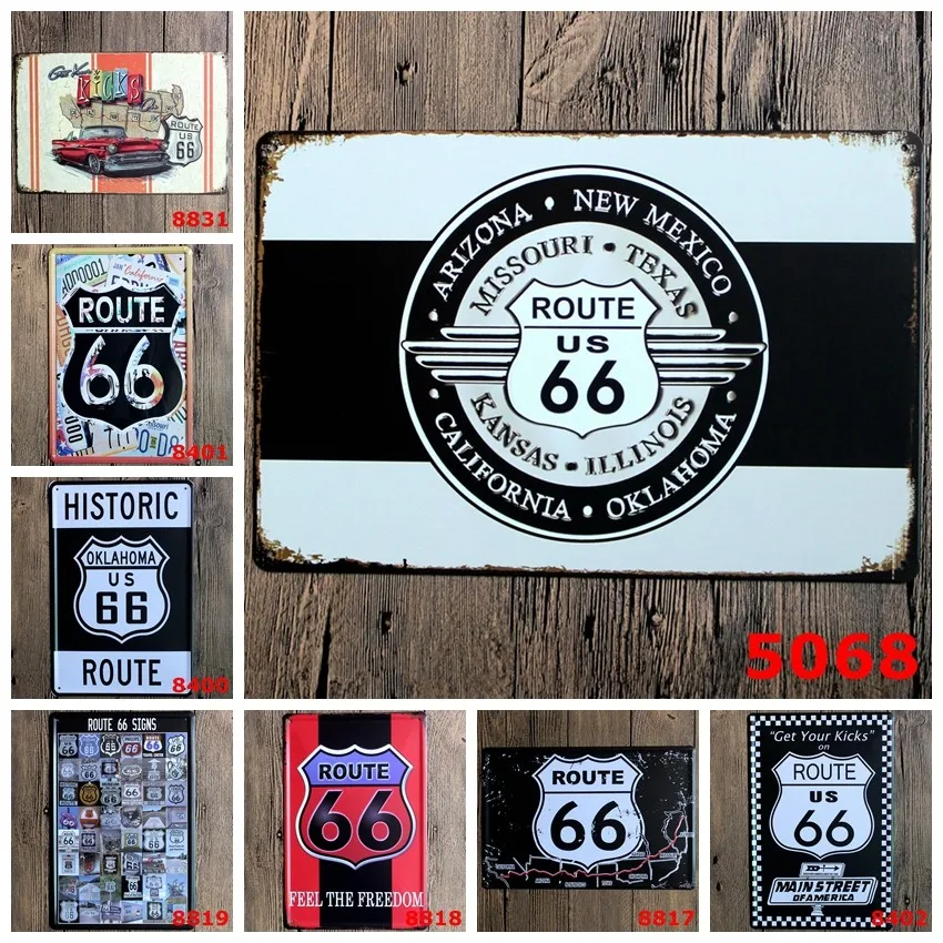 Route 66 олова знак логотип доска Винтаж металл роспись стены железные стикеры вывеска декоративные тарелки 20X30 см