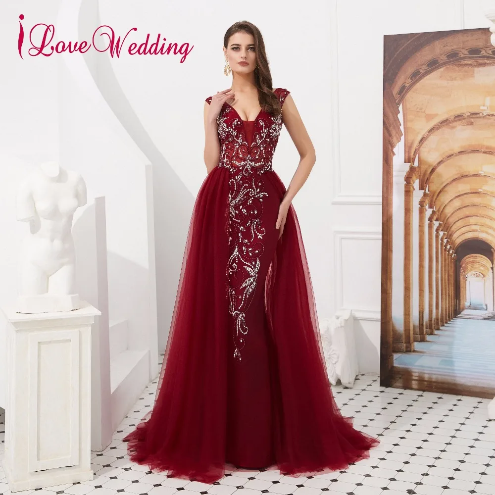 ILoveWedding халат De Soiree сексуальное с v образным вырезом и отделкой бисером