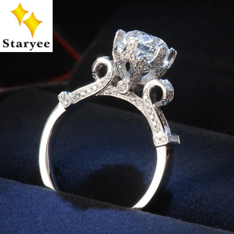 STARYEE великолепное 1 карат Forever One Moissanite женское свадебное кольцо Настоящее 18 К 750 твердое белое золото Accent алмазы SI H