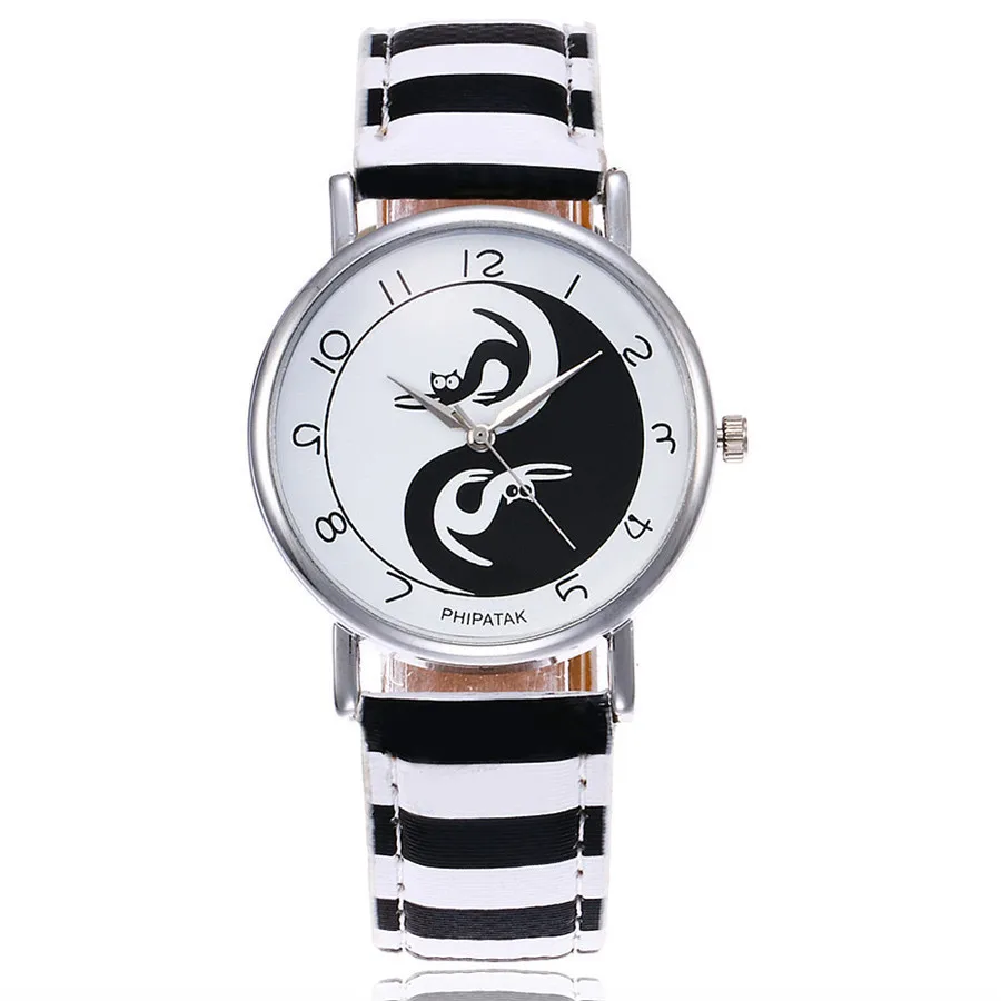 

2017 New Fashion Tai Chi Cat Watch Casual Leather Women Wristwatches Quartz Watch Relogio Feminino Gift Drop Shipping