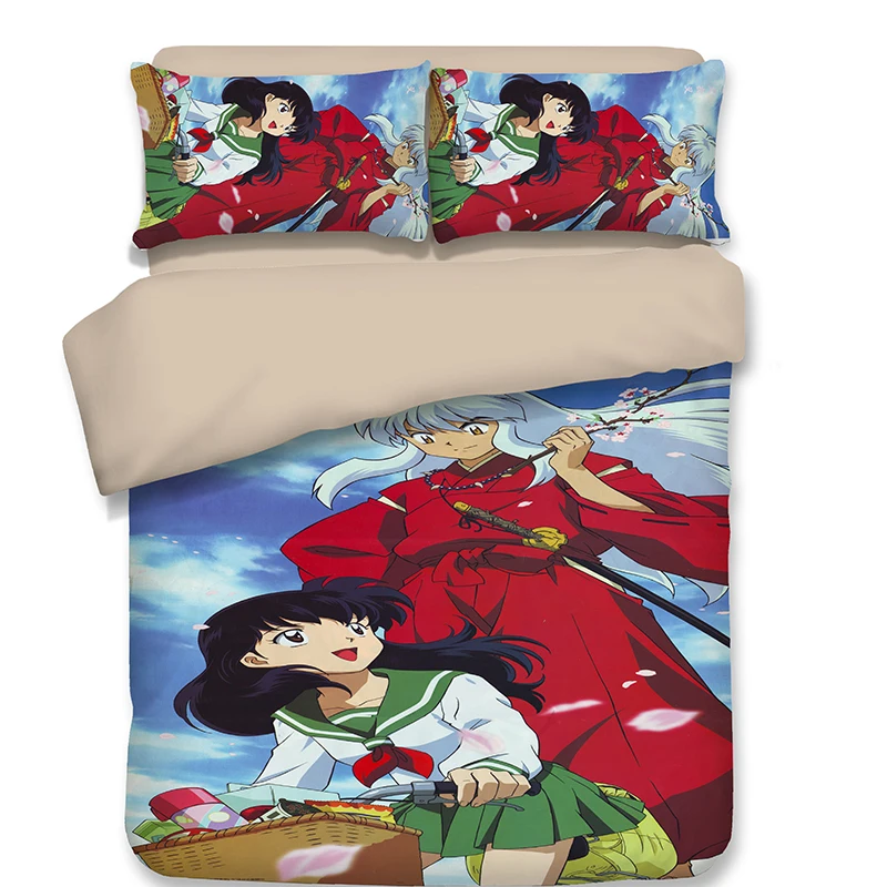 Japanese Ninja Anime Inuyasha Teen Boys and Girls Bedding Sets Twin Queen King Size Sheet Pillowcase Duvet Cover 4pcs Bedclothes