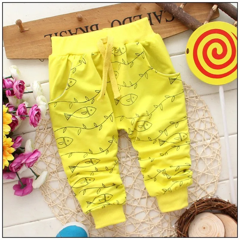 Лидер продаж года, новые весенние высококачественные штаны из хлопка с изображением рыбы модные штаны для маленьких мальчиков и девочек 0-2 лет
