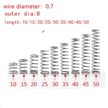 

20pcs/lot 0.7mm 0.7 x 8mm Stainless steel compression spring wire diameter 0.7mm outer diameter 8mm length 10-50mm