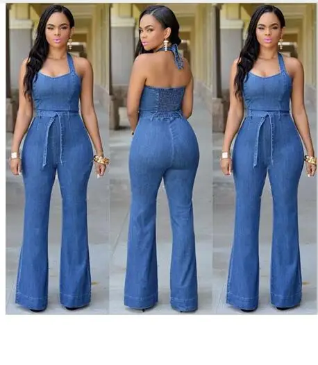 

2017 new women jumsuits & rompers jean material sashes fashion women jumpers European and American style hot selling