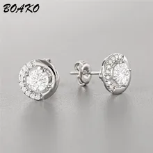 

BOAKO Tiny Round Crystal Studs Earrings Mini Small Silver Earrings for Women Girls CZ Rhinestone Earring Pierced Ear Oorbellen