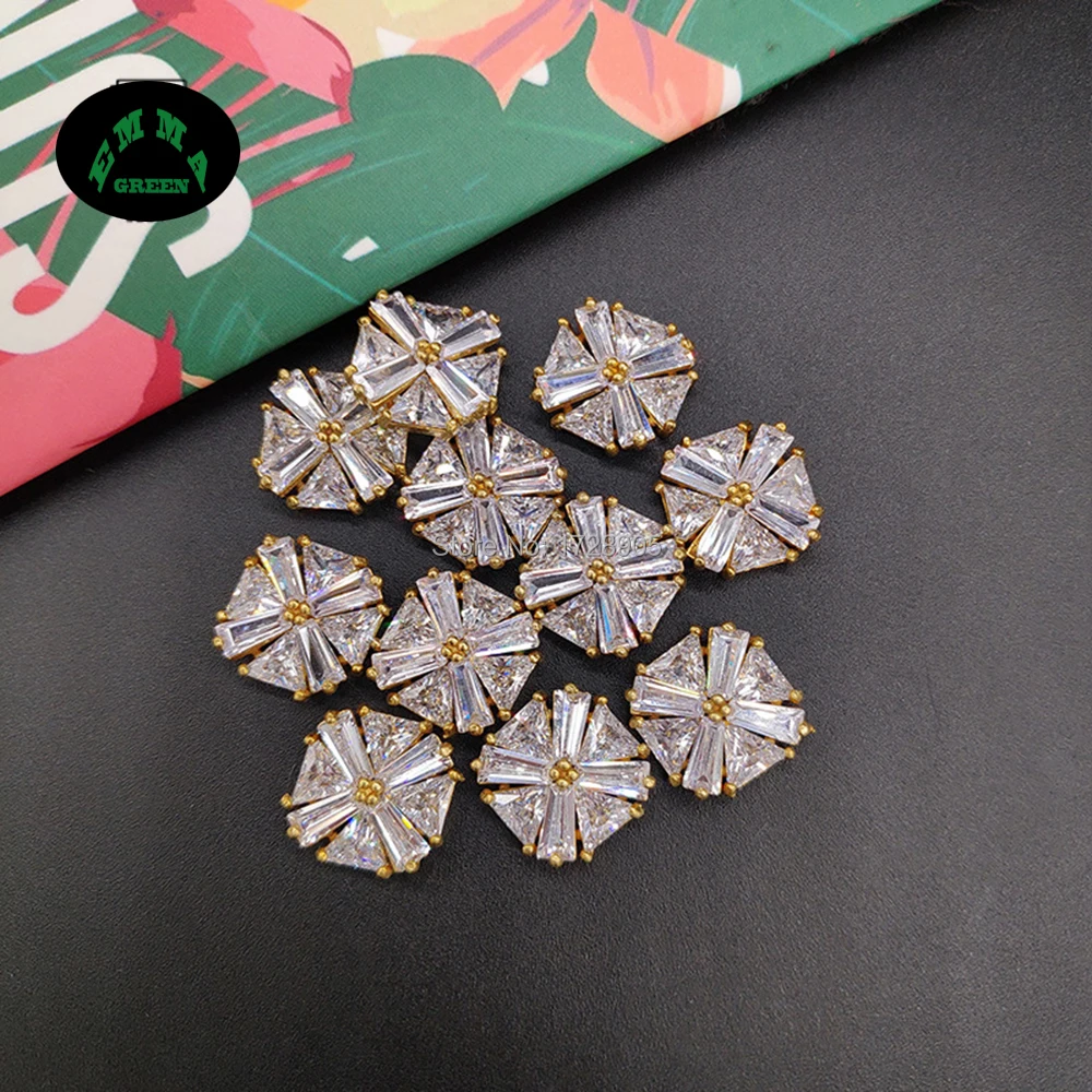 

Zircon Flower Charms Pendant Flatback Button Crystal Gold Color Brass Earrings Charm DIY Jewelry Making Findings 10 pcs 13.5 mm