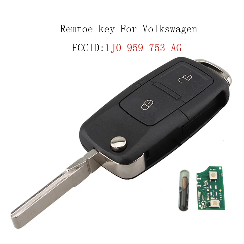 Автомобильный ключ для VW 1J0959753AG с откидной крышкой 434 МГц чип VOLKSWAGEN SEAT SKODA 2 кнопки