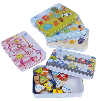 

1 Set Wooden Cartoon Logwood Toys Baby DIY Toy Fruit Animal Stringing Threading Beads Toy Monterssori Educational For Children