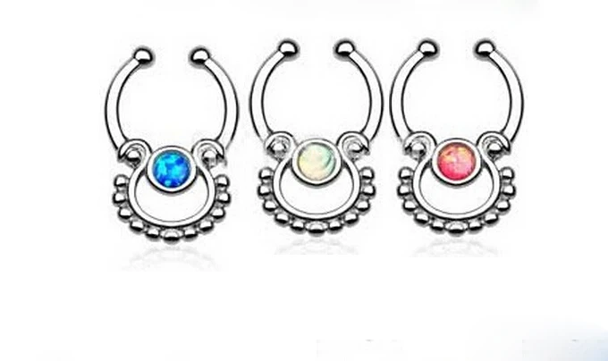 Non Piercing Fake Nose Ring Gems Septum Clicker Fake Nose Piercing Stainless Steel Fake Septum Clicker Ring Nose Jewelry 6pcs