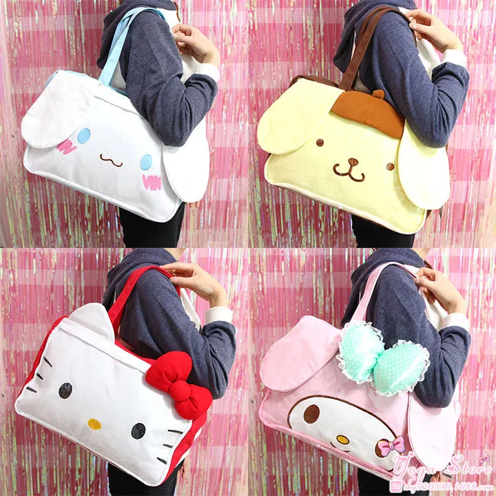 

Lovely Cartoon Anime My Melody Hellokitty Cinnamoroll dog Pom Pom Purin Plush Bags Soft Animals Shoulder Bag for kids Gift