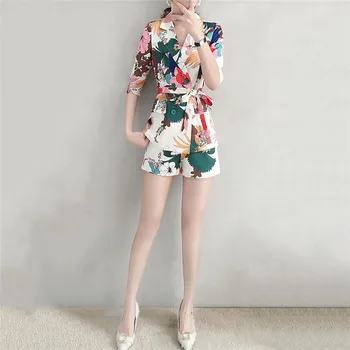 

Summer Set Women Flower Print S-2XL Plus Size Blazer and Shorts Sets 2019 New Bow Sexy Ultra Short Pants Office Blazer Set LR207