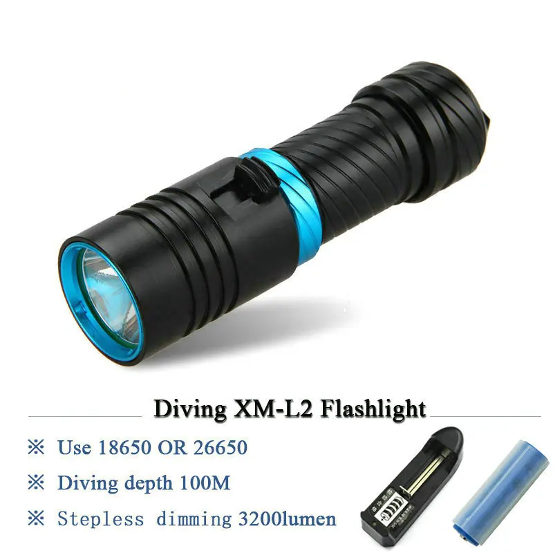 

100M diving flashlight led scuba flashlights underwater light torch diver CREE XM-L2 Use 18650 OR 26650 rechargeable battery