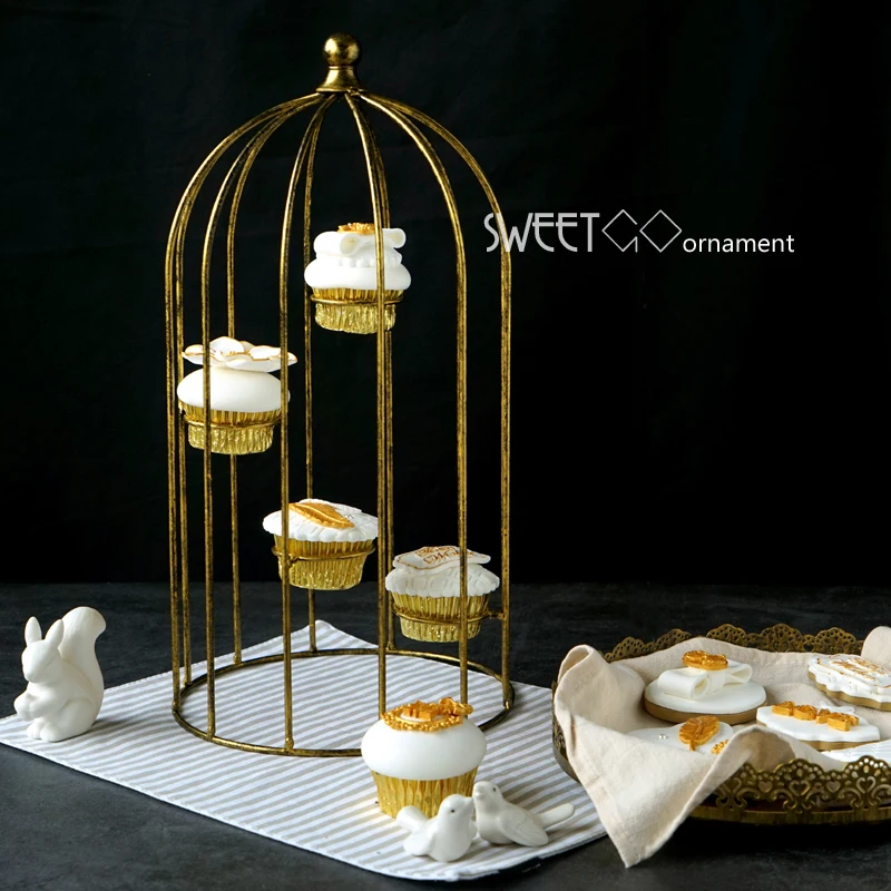 

Gold Birdcage decorating tools for cupcake wedding table candy bar supplier home Ornaments dessert display