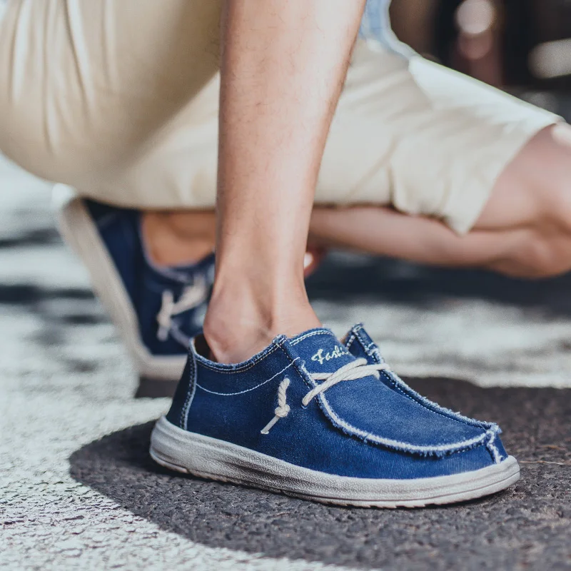 Г. летняя уличная однотонная обувь Вулканизированная обувь удобная мужская парусиновая обувь на плоской подошве Мужская джинсовая Повседневная Тканевая обувь размер 39-48
