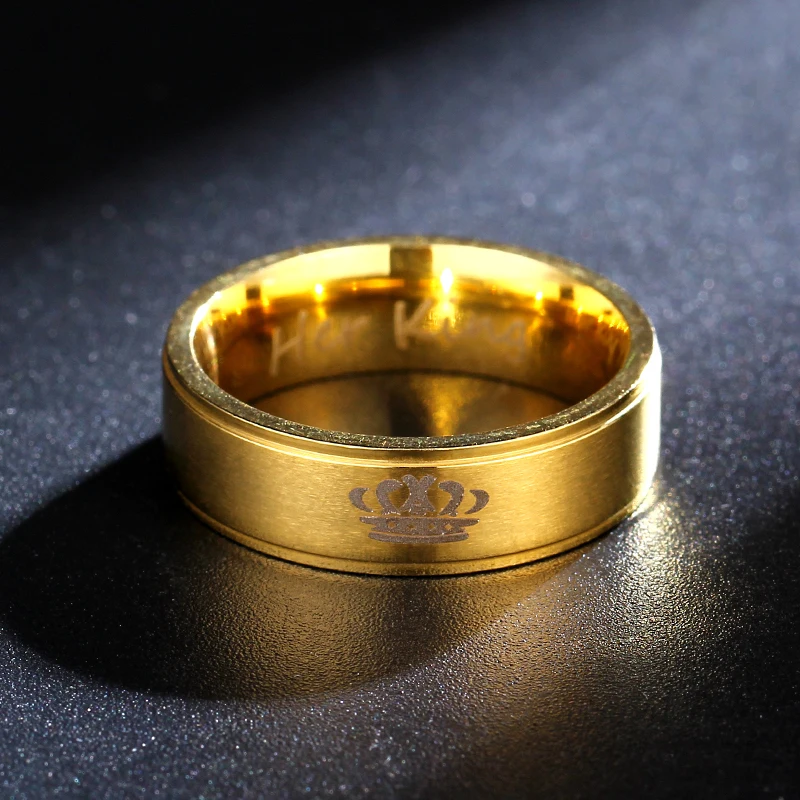 

Golden 6mm Rings Her King his Queen Ring Couple Titanium Steel Rings Cross-Mirror Jewelry Wholesale