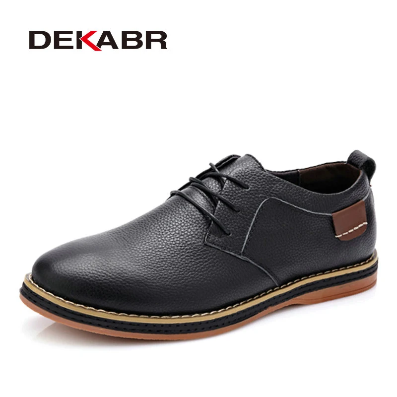 Meilleur DEKABR Haute Qualité Hommes Appartements Casual Nouveau Véritable En Cuir Plat Chaussures Hommes Oxford Lace Up Mode Robe Chaussures Travail Chaussures sapatos