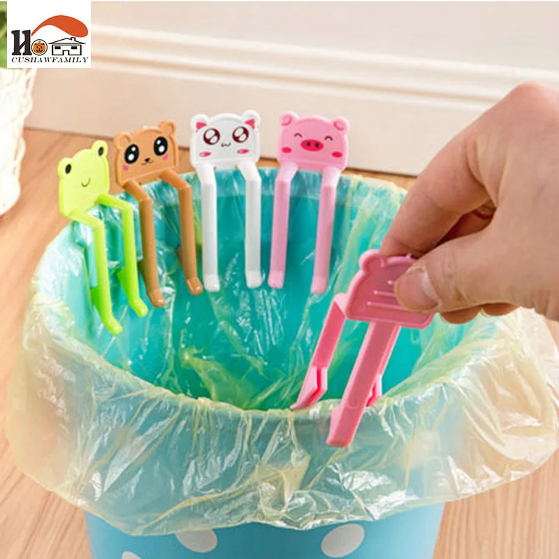 

CUSHAWFAMILY 2pcs/set Lovely Cartoon Animal Plastic Garbage Bag Clip Waste Bin Clip clamp household Clean receive Useful Tools