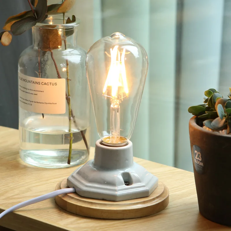 

Vintage Table Lamps Loft E27 Holder Edison Bulb Table lights Wood Base ceramic lighting Dimmer Switch Control Desk Lamps