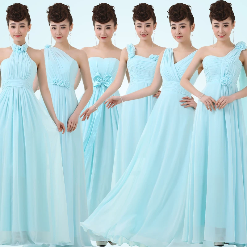 Long Light Blue Dress Bridesmaid Dress Chiffon Formal Dresses Of