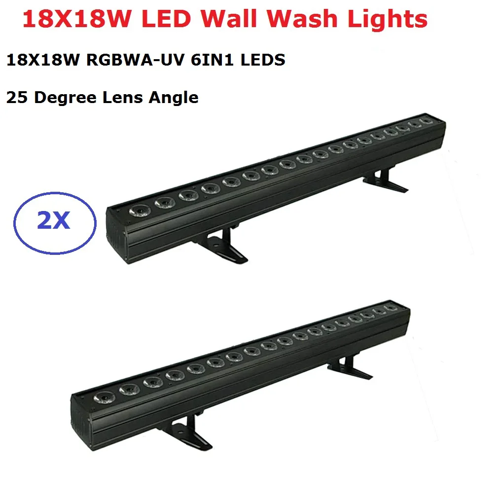 Barra de Luz Lavadora e luz de Inundação Efeito de Luz 2 Pcs 18×18 w Rgbwa uv 6in1 Dmx Lavagem Levou Parede Luzes Dmx512 Dj e bar e festa e show e stage