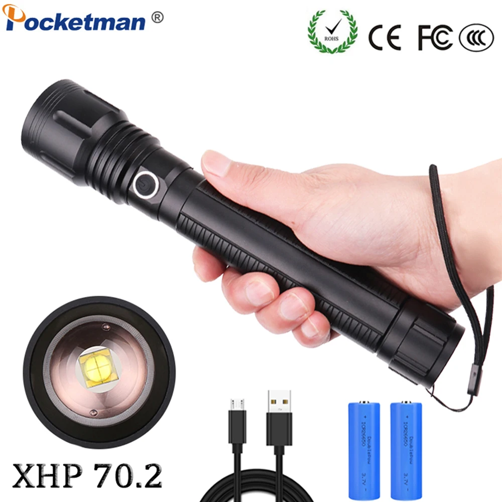 

52000LM LED Flashlight Powerful XHP70.2 Zoom Flashlight Waterproof USB Torch XHP70 XHP50 Flashlight Rechargeable by 18650/26650