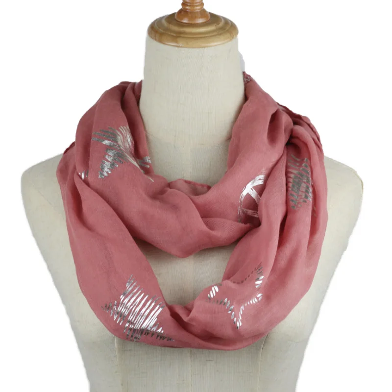 

2019 New Fashion Women pink Ring Scarf Lady Loop scarfs infinity snood with Bronzing Star Foulard Shawl Women