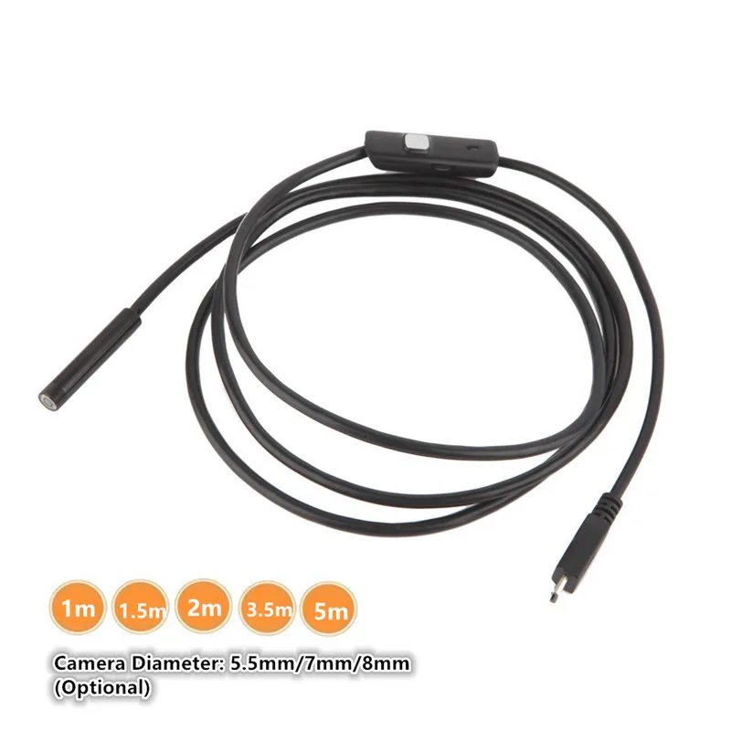 Min Lens 5.5mm Cable Length 2 Meters 6 LED 2 in 1 Inspection Camera Endoscope for Computer And Cell Phones