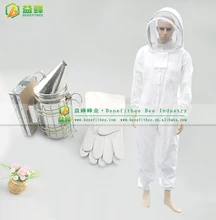 3PCS/SET Professional Beekeeping Equipment Beekeeping Overall Suit / Leather Gloves / Bee Smoker