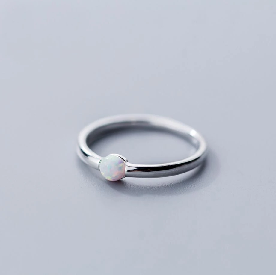 

925 Sterling Silver Synthetic Opal Stone Thin Band Ring Women A3256