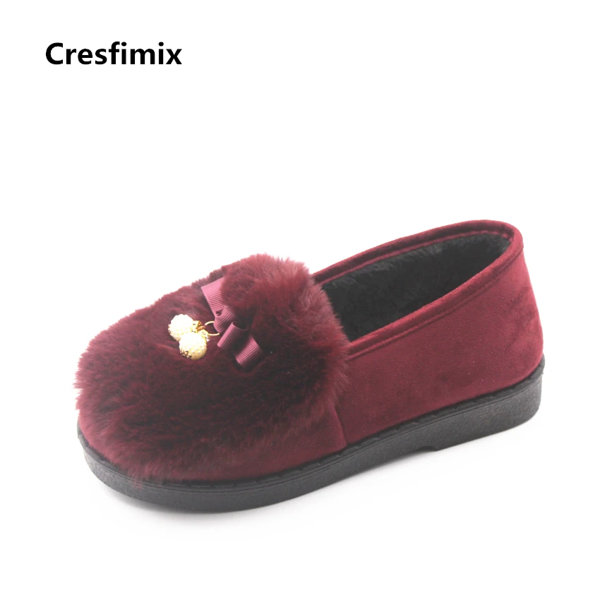 

Cresfimix women fashion autumn & winter warm flat shoes lady casual red wine ankle shoes with faux fur female leisure shoes