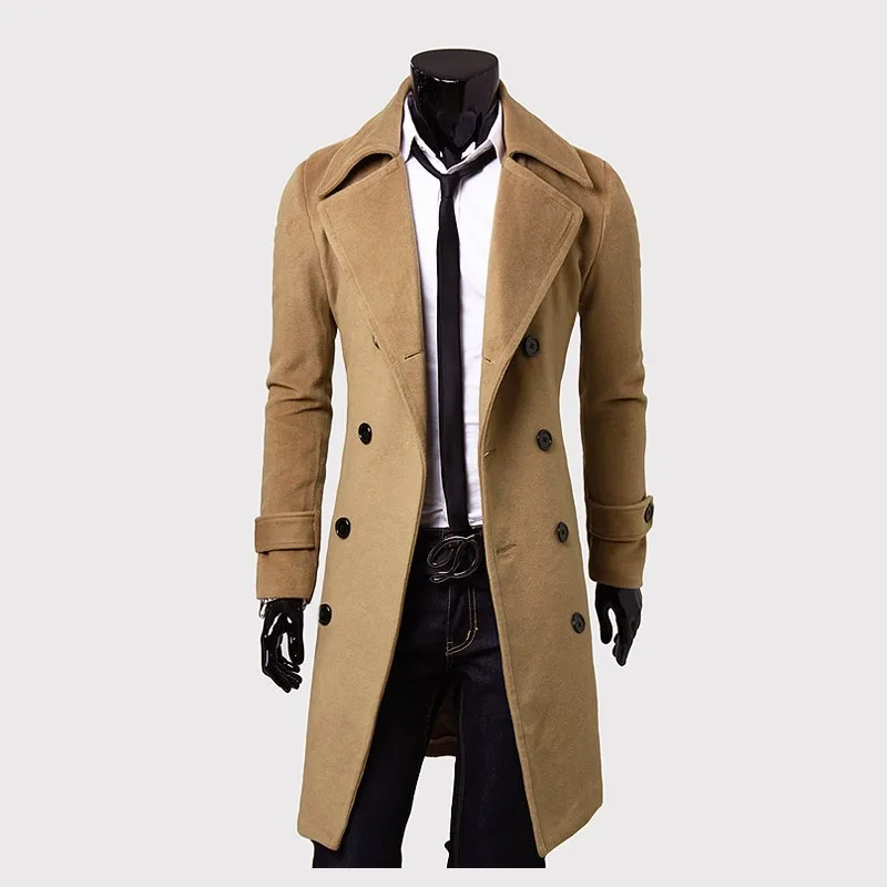 Autumn Mens Woolen Jacket Solid Color Cotton Trench Coat Fashion Long Double-breasted Windbreaker Male Overcoat M-3XL Top berghaus fleece