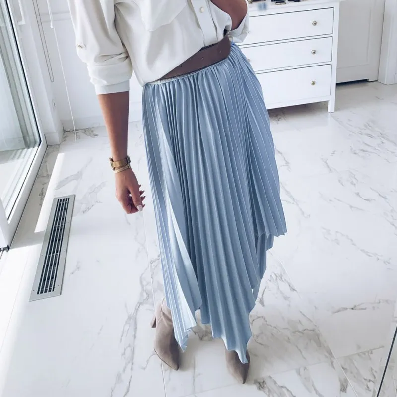 

2019 Women Temperament High Waist Mesh Skirt Elegant Summer Loose Dovetail Half-Length Skirt Casual Solid Party Pleated Skirt