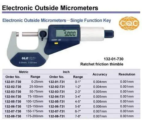 

25-50 mm Electronic Digital Micrometer outside micrometer one&two buttons132-02-730