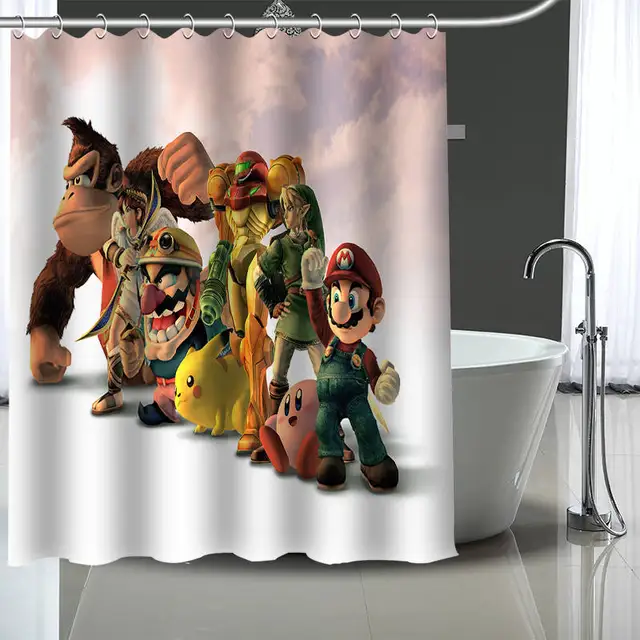 Custom SUPER MARIO BROS Shower Curtain With Plastic Hooks Modern Fabric